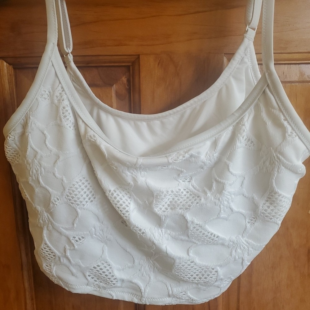 Aerie L Bikini Top Women White Lace Scoop Neck Adjustable‎ Straps Swim Beachwear